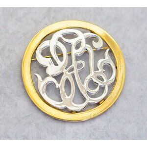 Vintage Gold Silver Tone Circle Ring Monogram Brooch by GJD - C7
